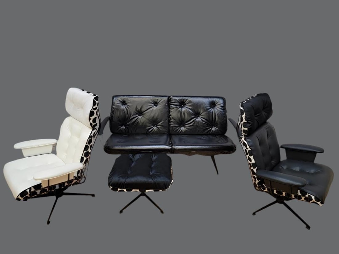 MCM Loveseat, 2 Lounge Chairs and Ottoman Newly Reupholstered by Homecrest - 10