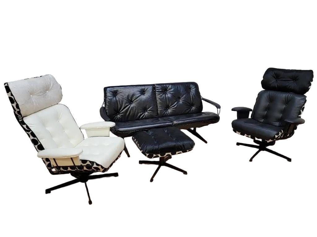 MCM Loveseat, 2 Lounge Chairs and Ottoman Newly Reupholstered by Homecrest - 3