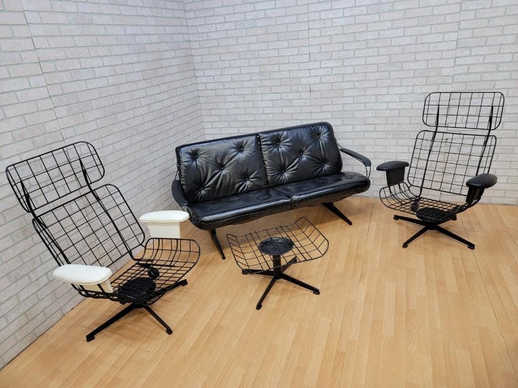 MCM Loveseat, 2 Lounge Chairs and Ottoman Newly Reupholstered by Homecrest - 9