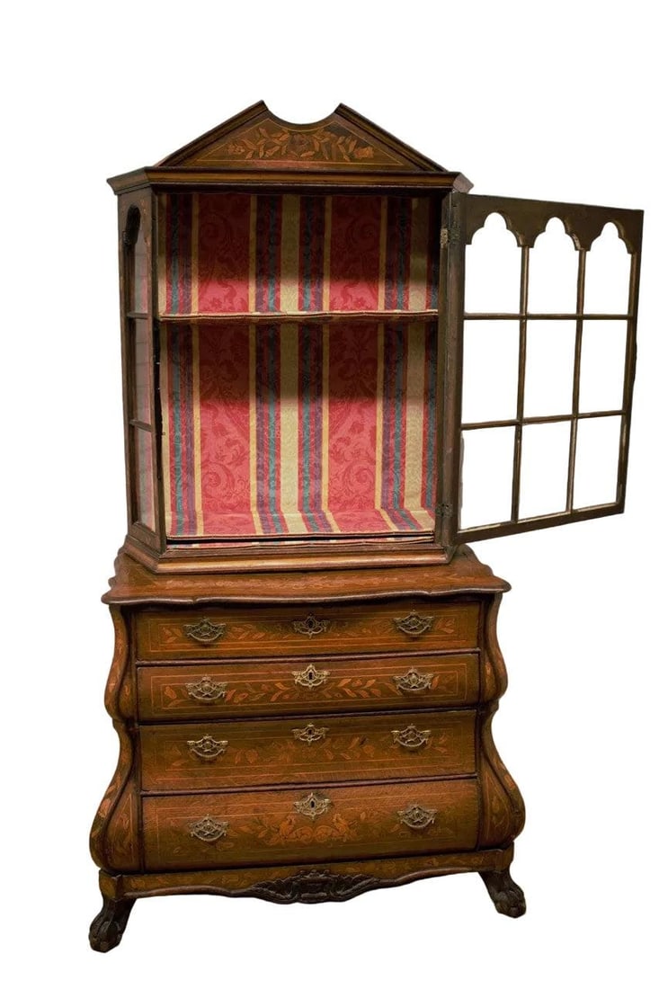Antique Dutch Marquetry Display Vitrine Cabinet - 4