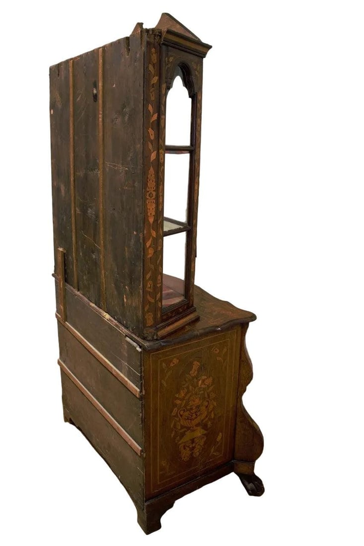 Antique Dutch Marquetry Display Vitrine Cabinet - 5