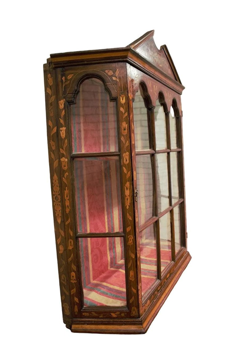Antique Dutch Marquetry Display Vitrine Cabinet - 7