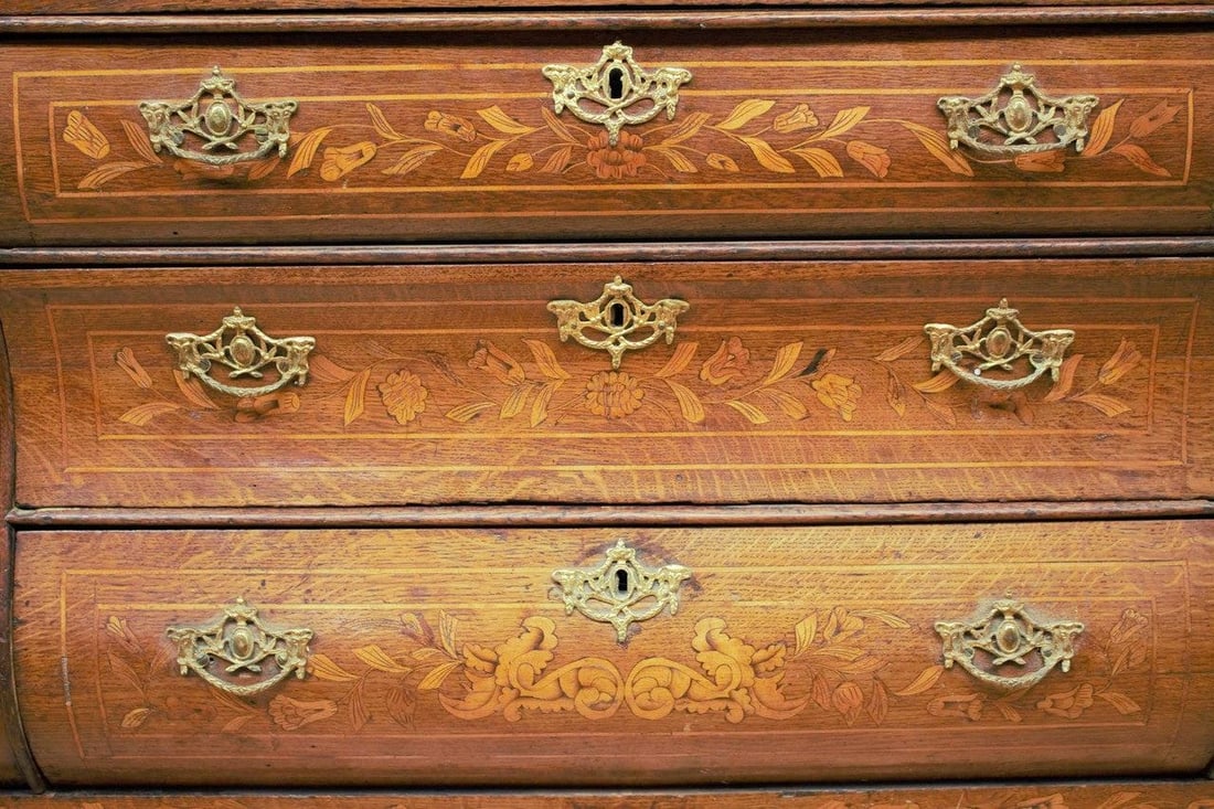 Antique Dutch Marquetry Display Vitrine Cabinet - 9