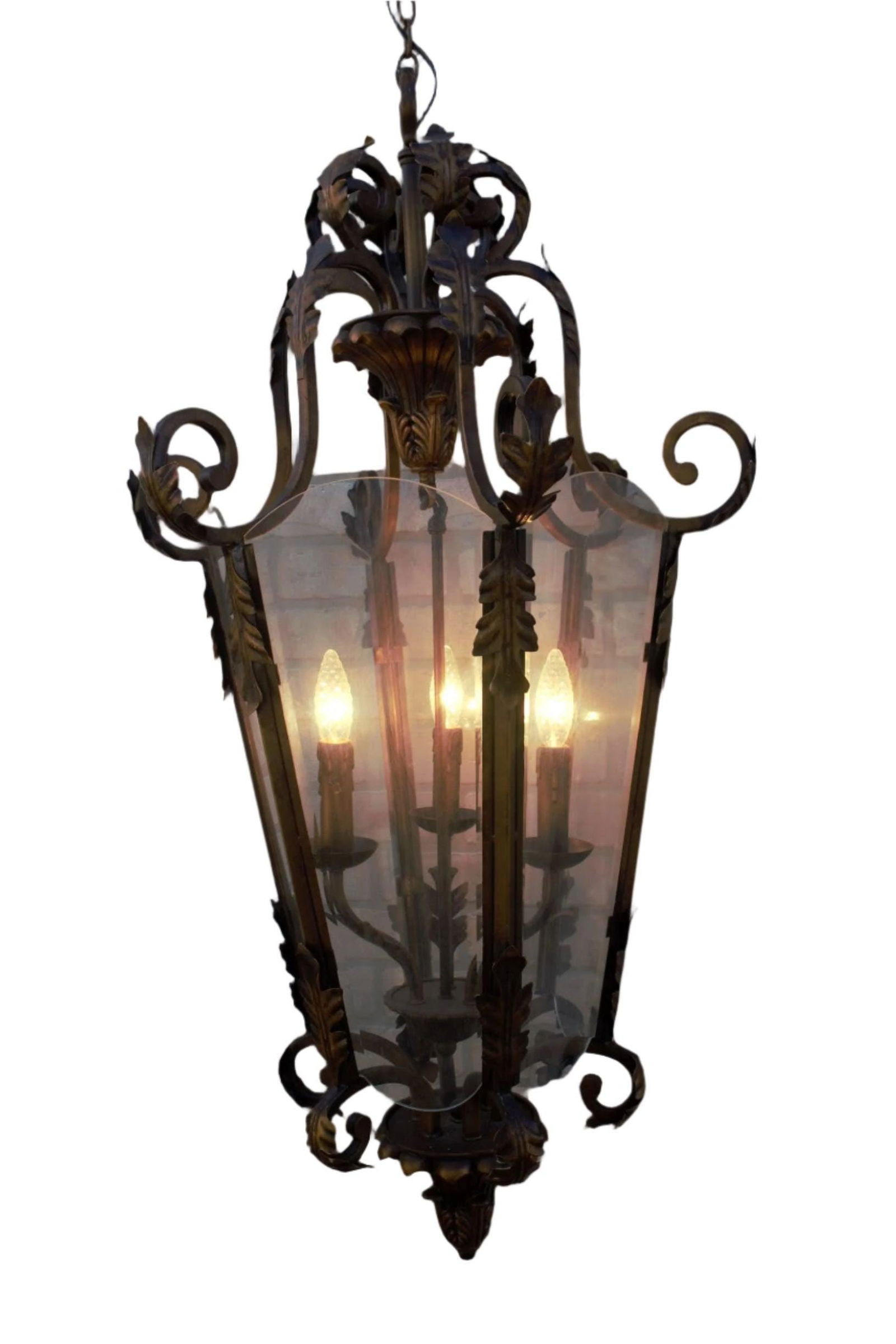 Antique Iron Lantern Light with Acanthus Leaf Detail (1 of 10)