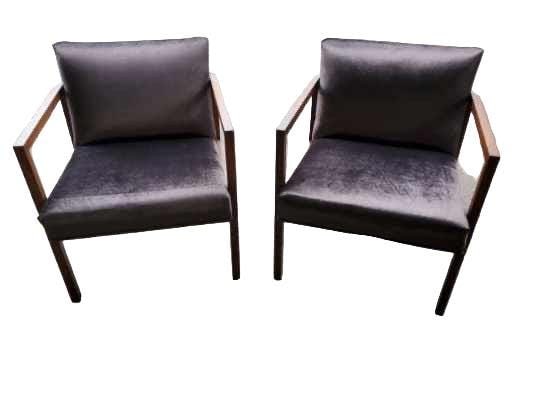 MCM George Nelson Style Side Chairs Newly Reupholstered - Pair: Title: MCM George Nelson Style Side Chairs Newly Reupholstered - Pair Description: Mid Century Modern George Nelson Style Side Chairs Newly Upholstered in “Puce Mink” Silk Velvet - Pair De