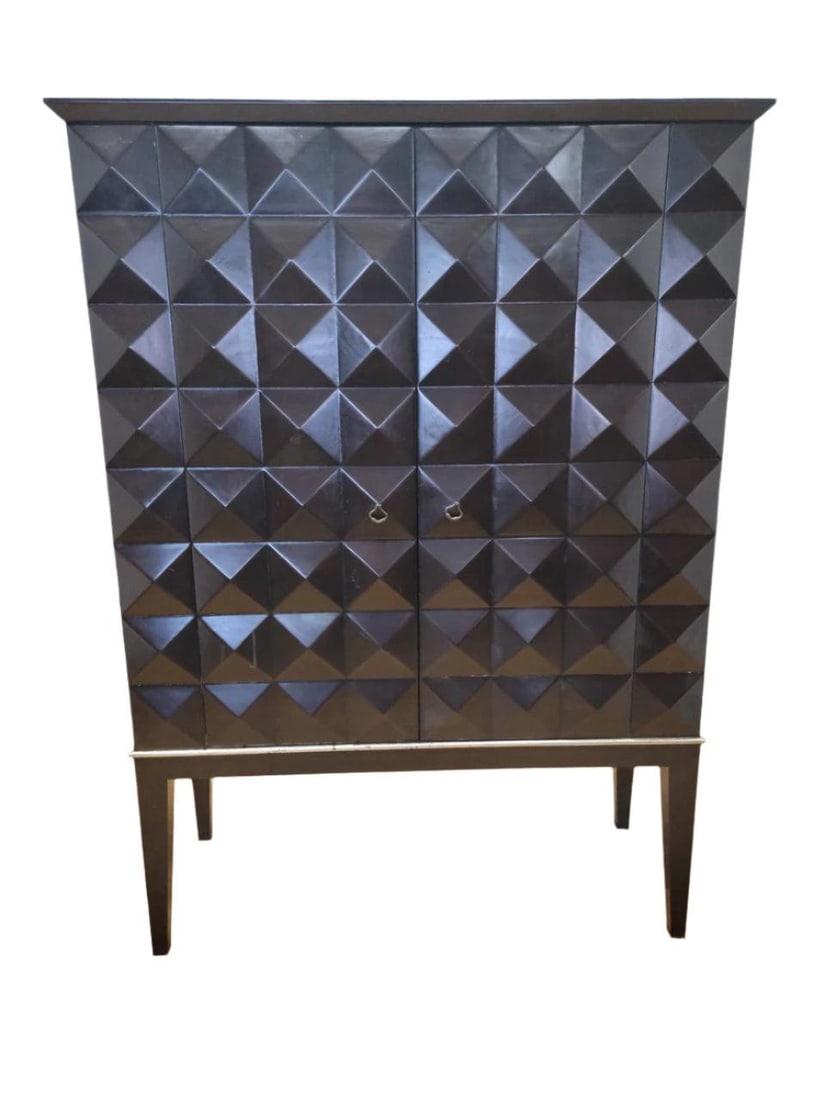 MCM Walnut Cabinet with Geo Diamond Texture - 2