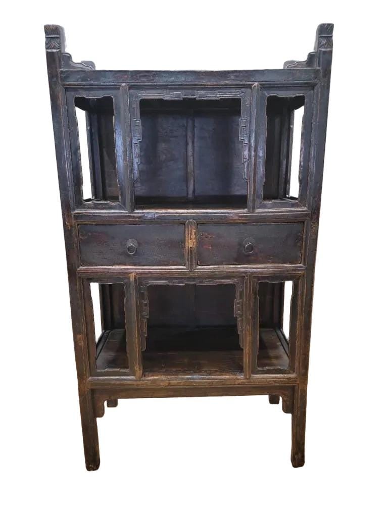 Antique Shanxi Province Lacquered Elm Open Cabinet - 2