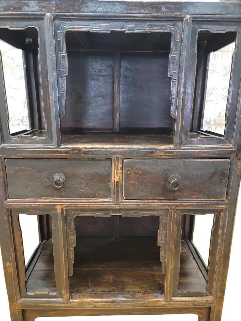 Antique Shanxi Province Lacquered Elm Open Cabinet - 9