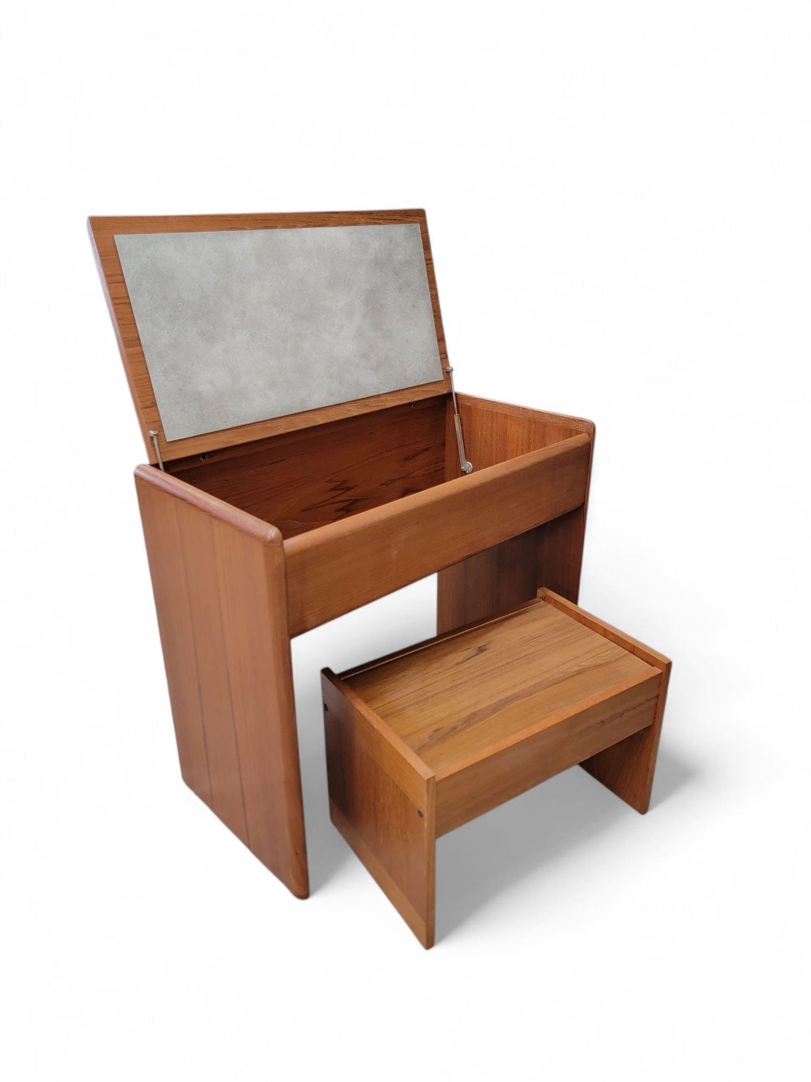 Mid Century Danish Vanity/Desk with Flip-Top Mirror and Stool (1 of 13)