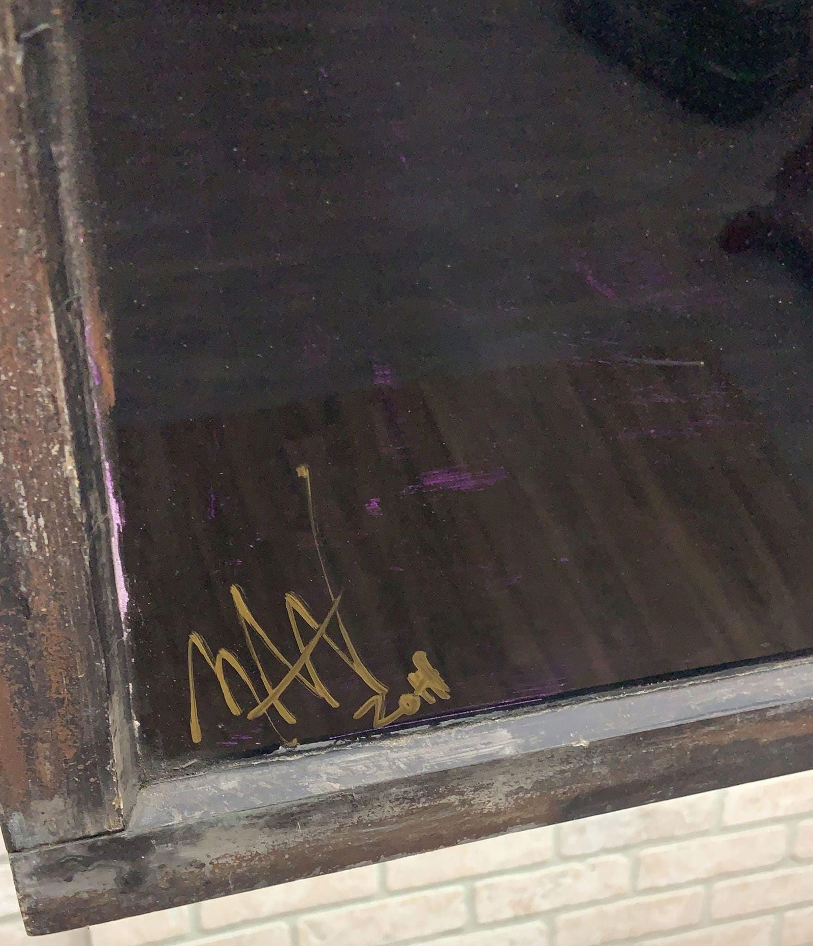 Vintage Reverse Painted Glass Hanging Wall Art with Male Figure Signed by Mark Narens - 2