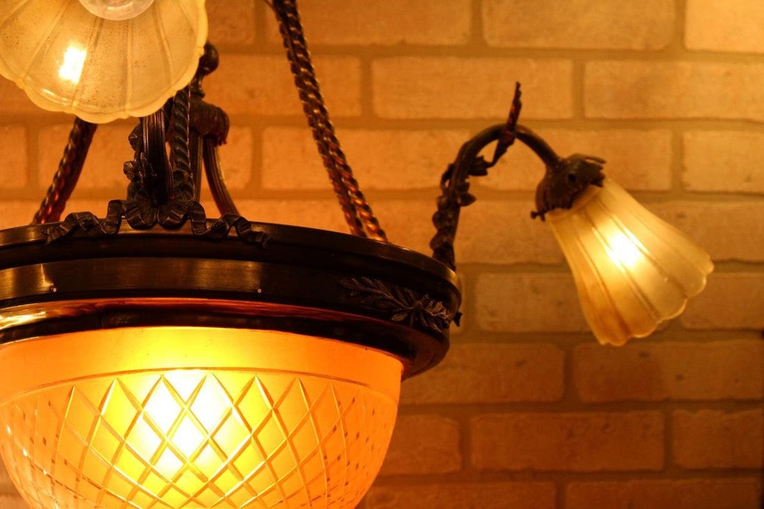 Antique Victorian Style French Gilded Bronze Three Arm Chandelier - 5