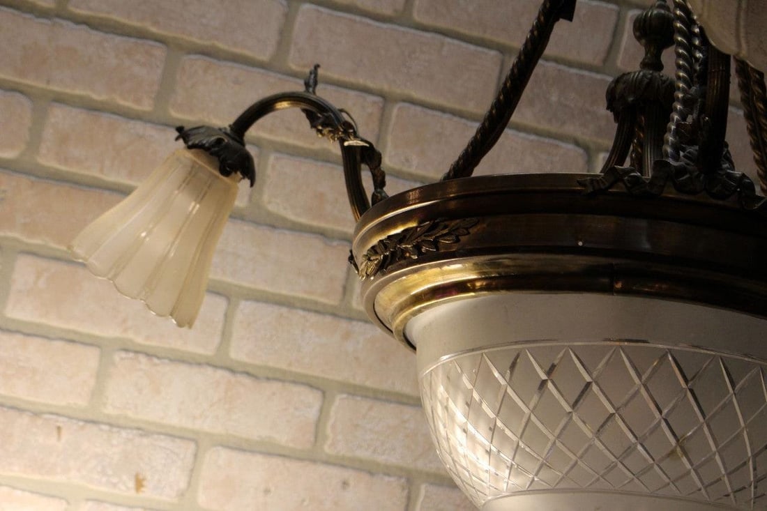 Antique Victorian Style French Gilded Bronze Three Arm Chandelier - 7