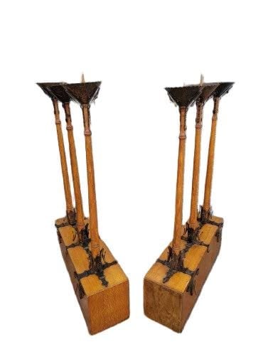 Antique English Gothic Removable Candle Torch Set - Pair - 8
