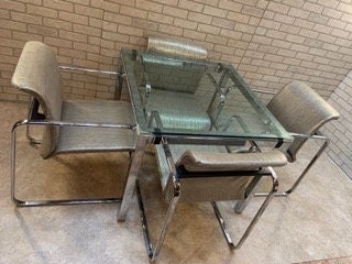 Mid Century Modern Herman Miller Glass Dining Table and 4 Chairs Newly Upholstered - 2