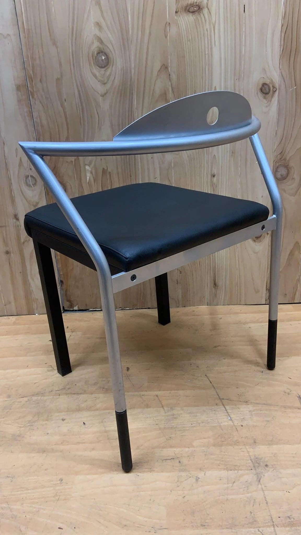 Vintage Space Age Italian Black Leather Side Chairs - Set of 7 - 5