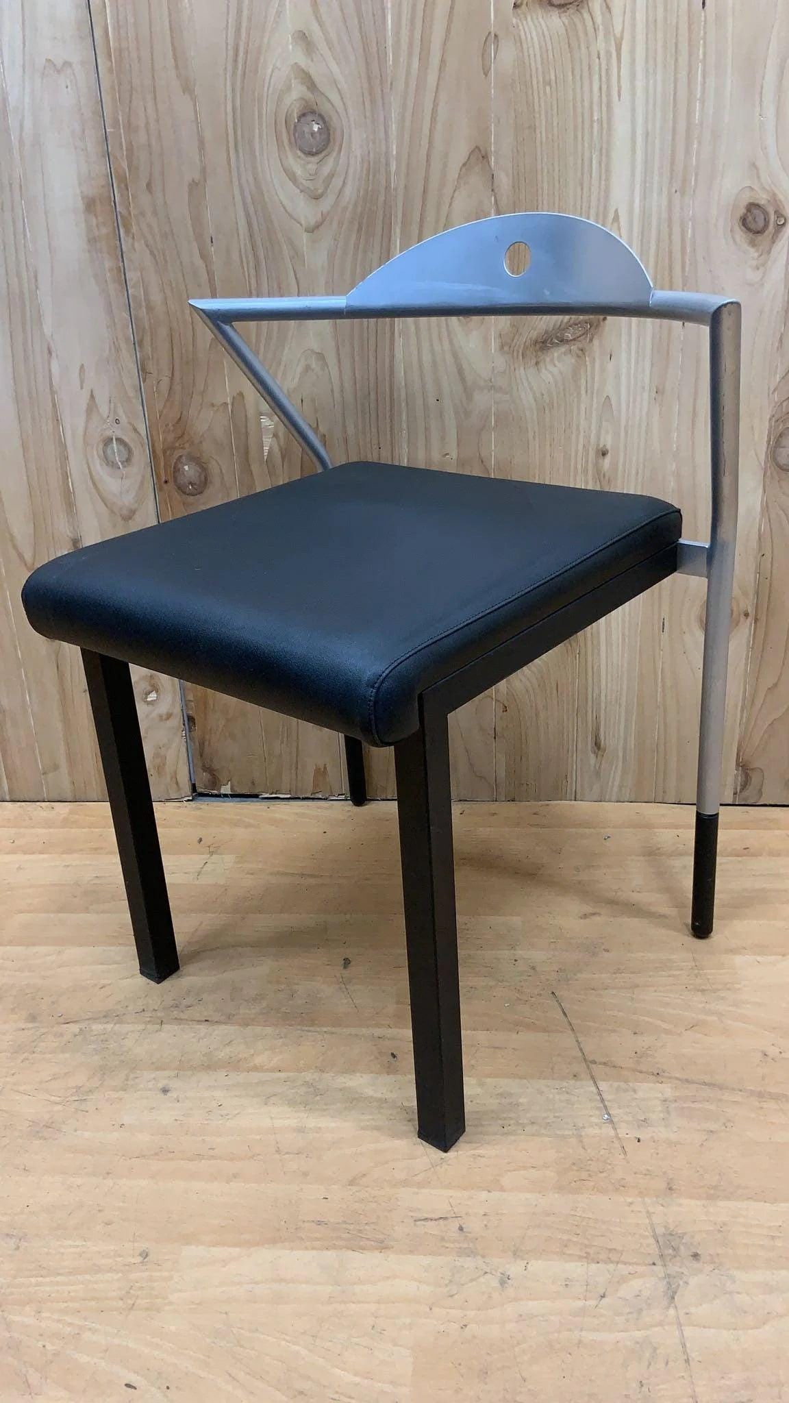 Vintage Space Age Italian Black Leather Side Chairs - Set of 7 - 6