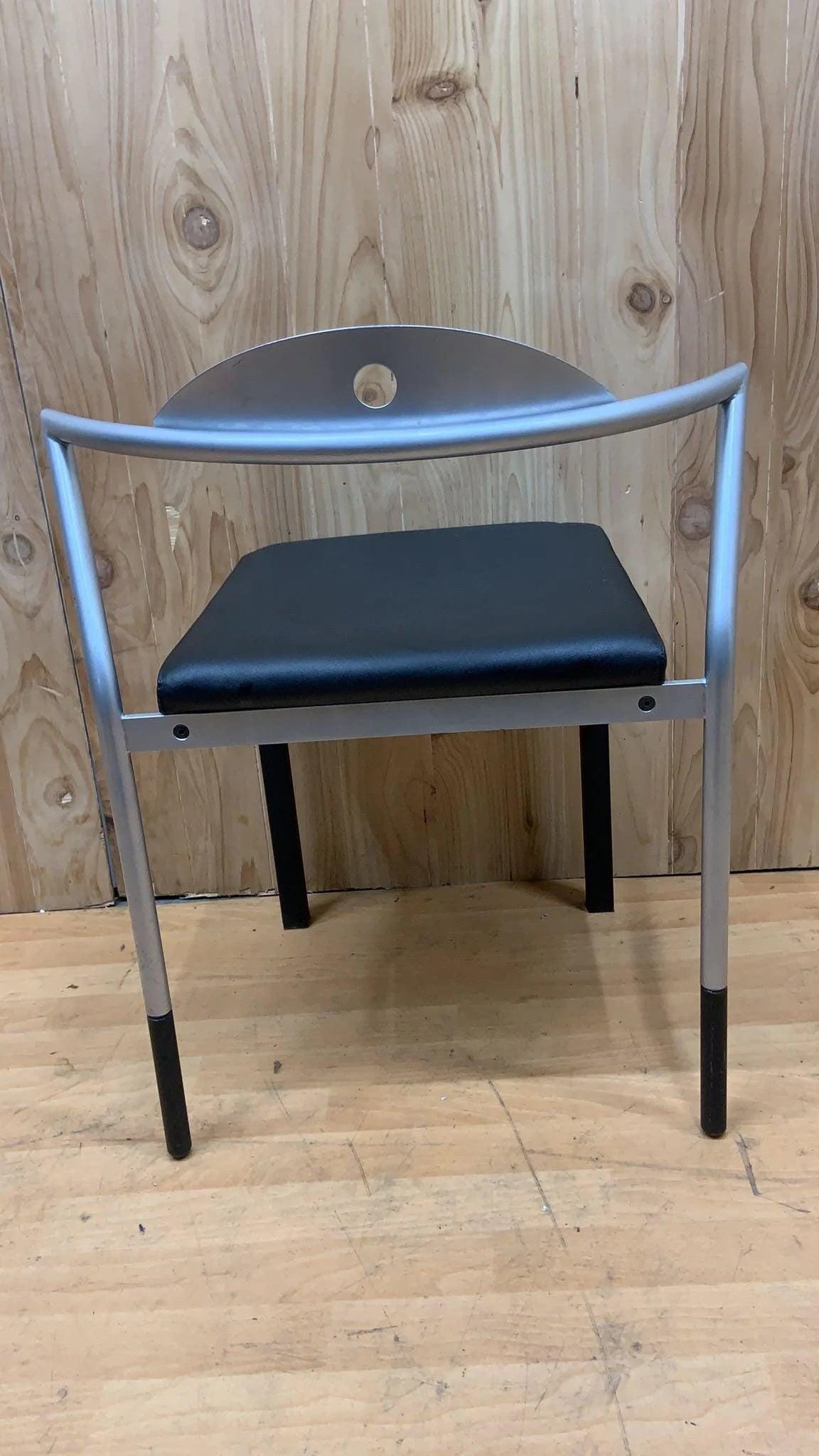 Vintage Space Age Italian Black Leather Side Chairs - Set of 7 - 8