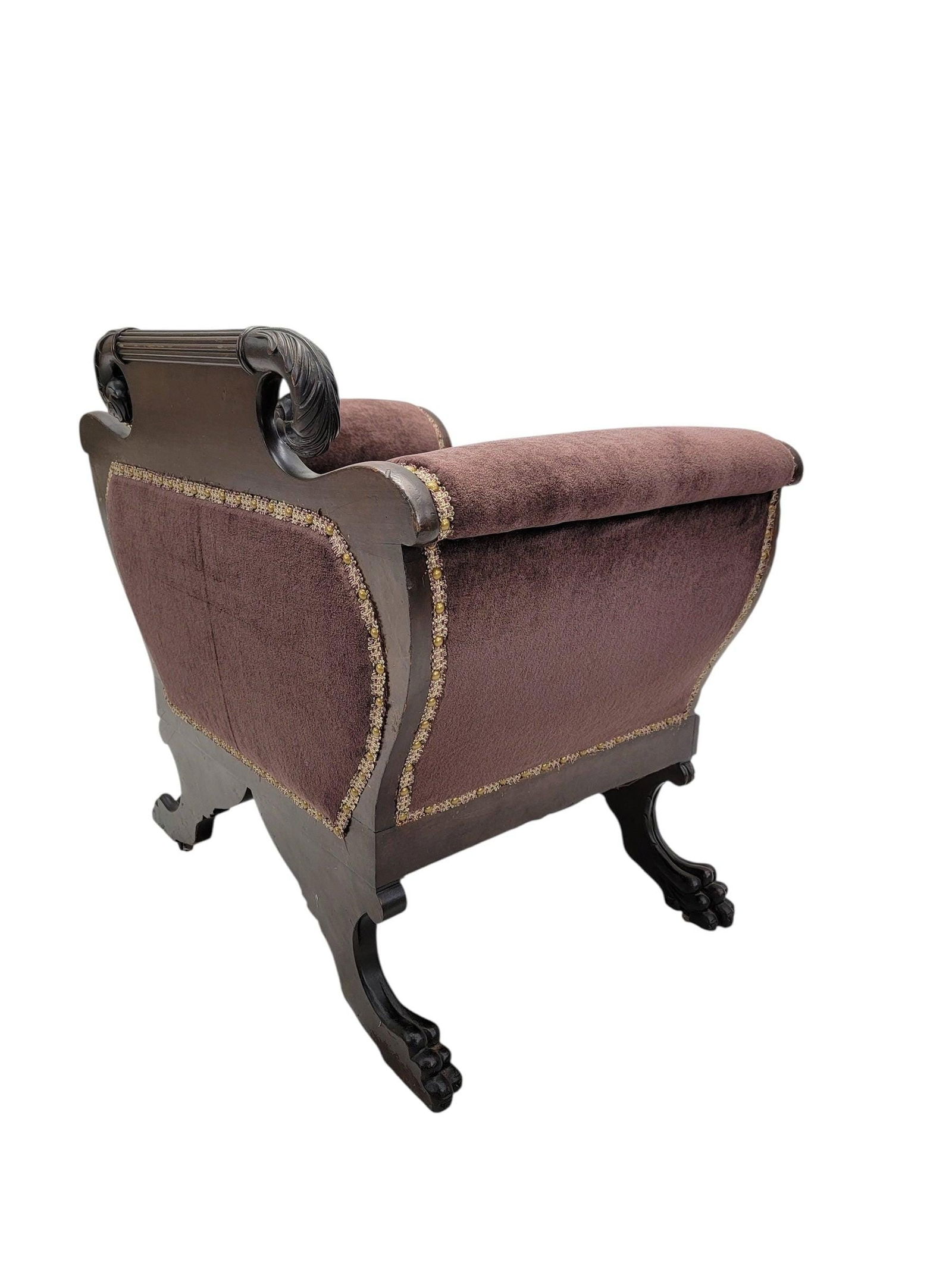 American Empire Mahogany Lounge Chair Newly Reupholstered in Mohair - 6