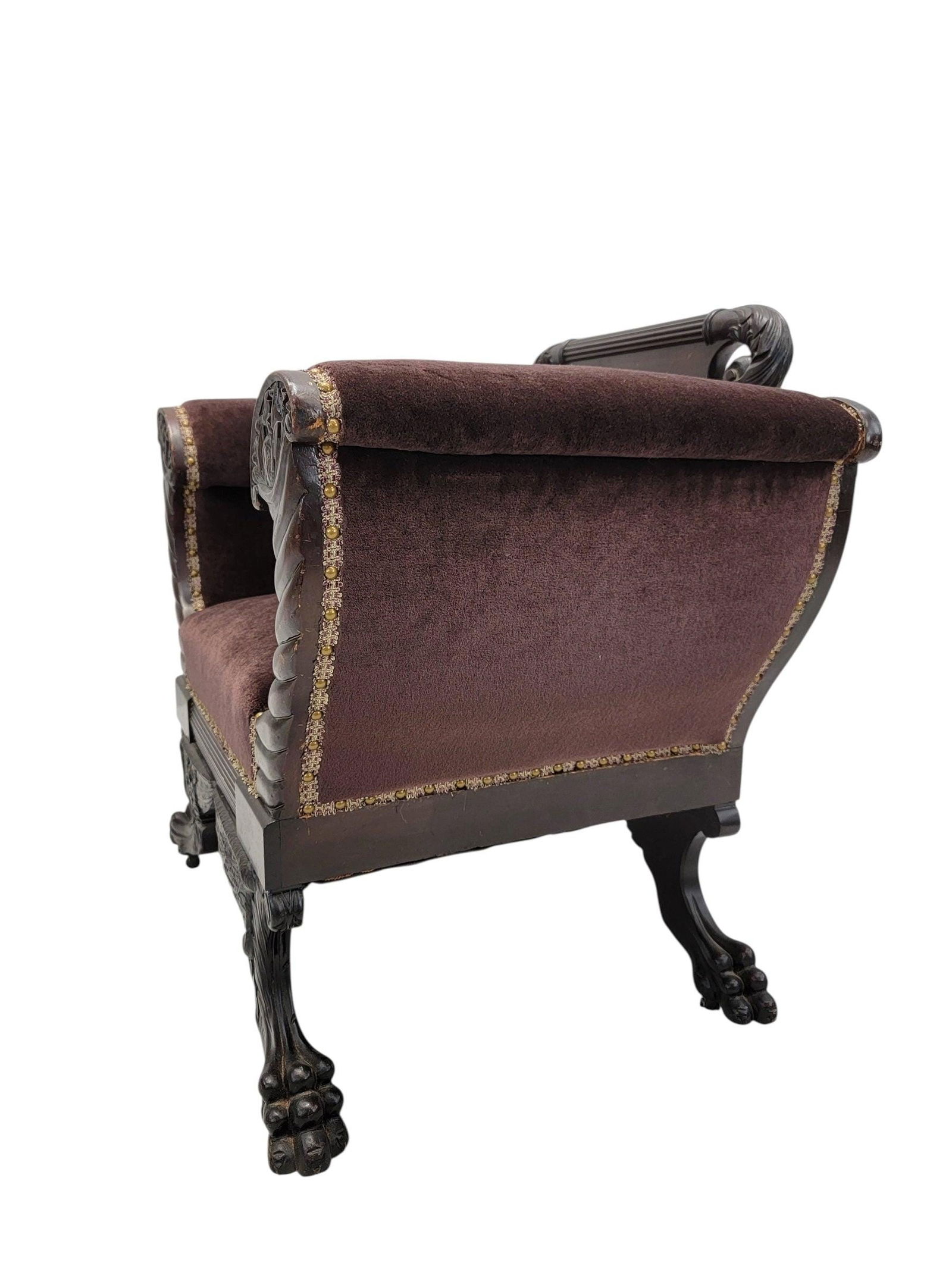 American Empire Mahogany Lounge Chair Newly Reupholstered in Mohair - 7