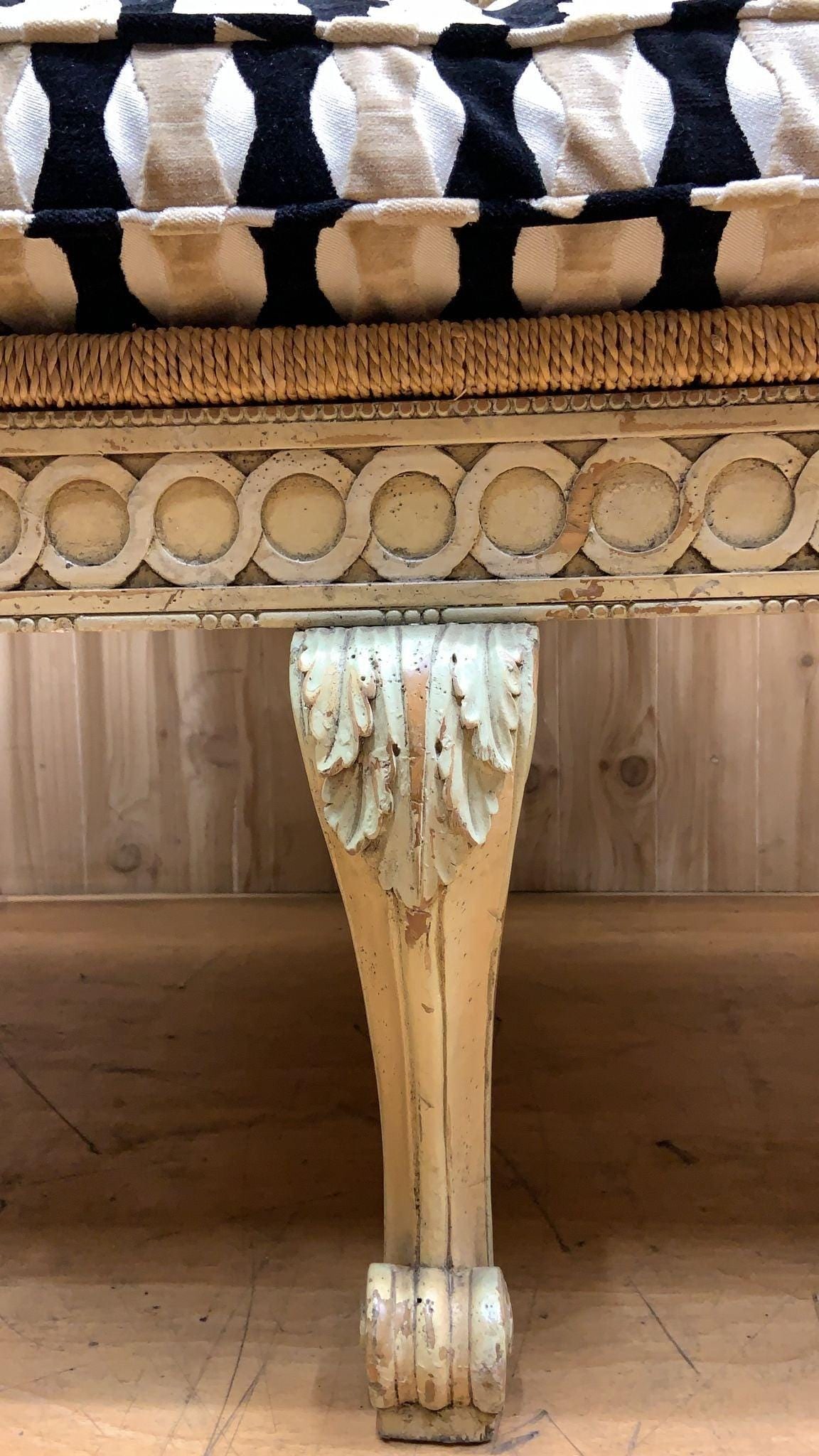 Vintage Italian Neoclassical Carved Settee Bench with Newly Reupholstered Pillow - 9