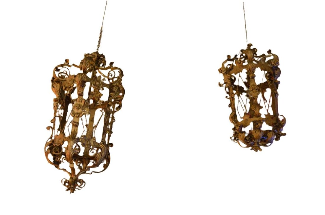 Antique French Art Nouveau Hanging Lantern Pendant - Set of 2 (1 of 5)