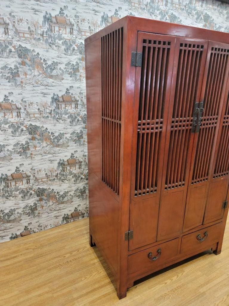 Antique Shanxi Province Red Lacquered Elm Storage Cabinet - 8