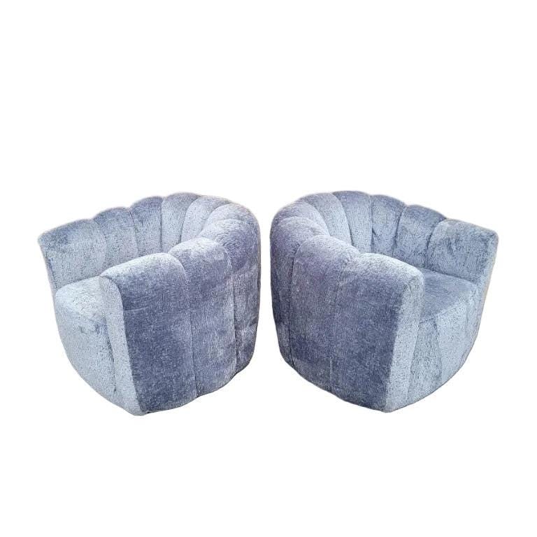 MCM Channel Back Swivel Lounge Chairs Newly Reupholstered - 2