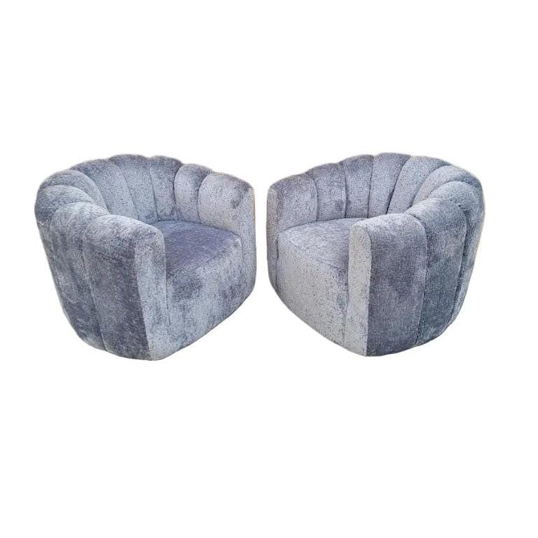 MCM Channel Back Swivel Lounge Chairs Newly Reupholstered - 5