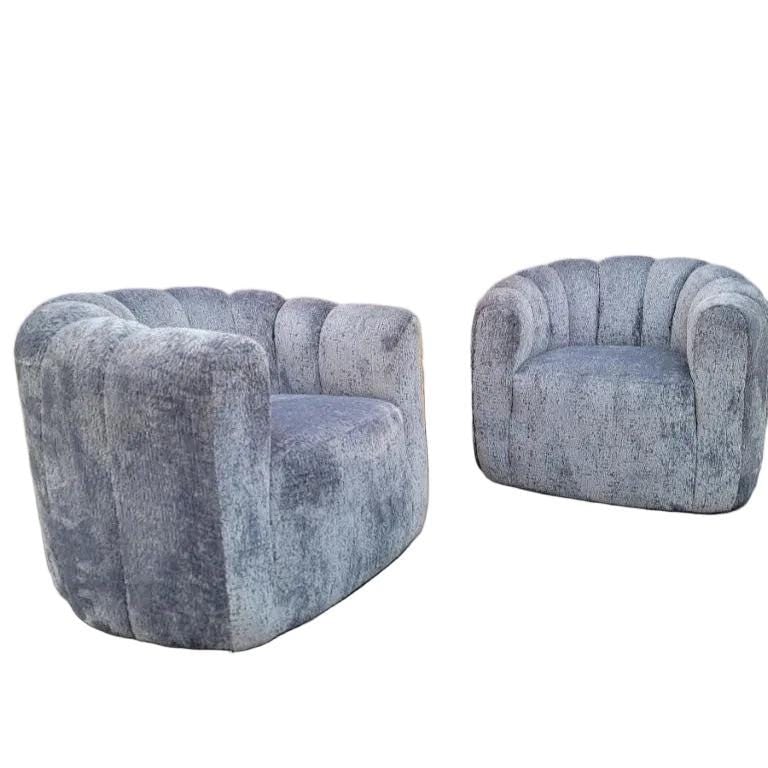 MCM Channel Back Swivel Lounge Chairs Newly Reupholstered - 7