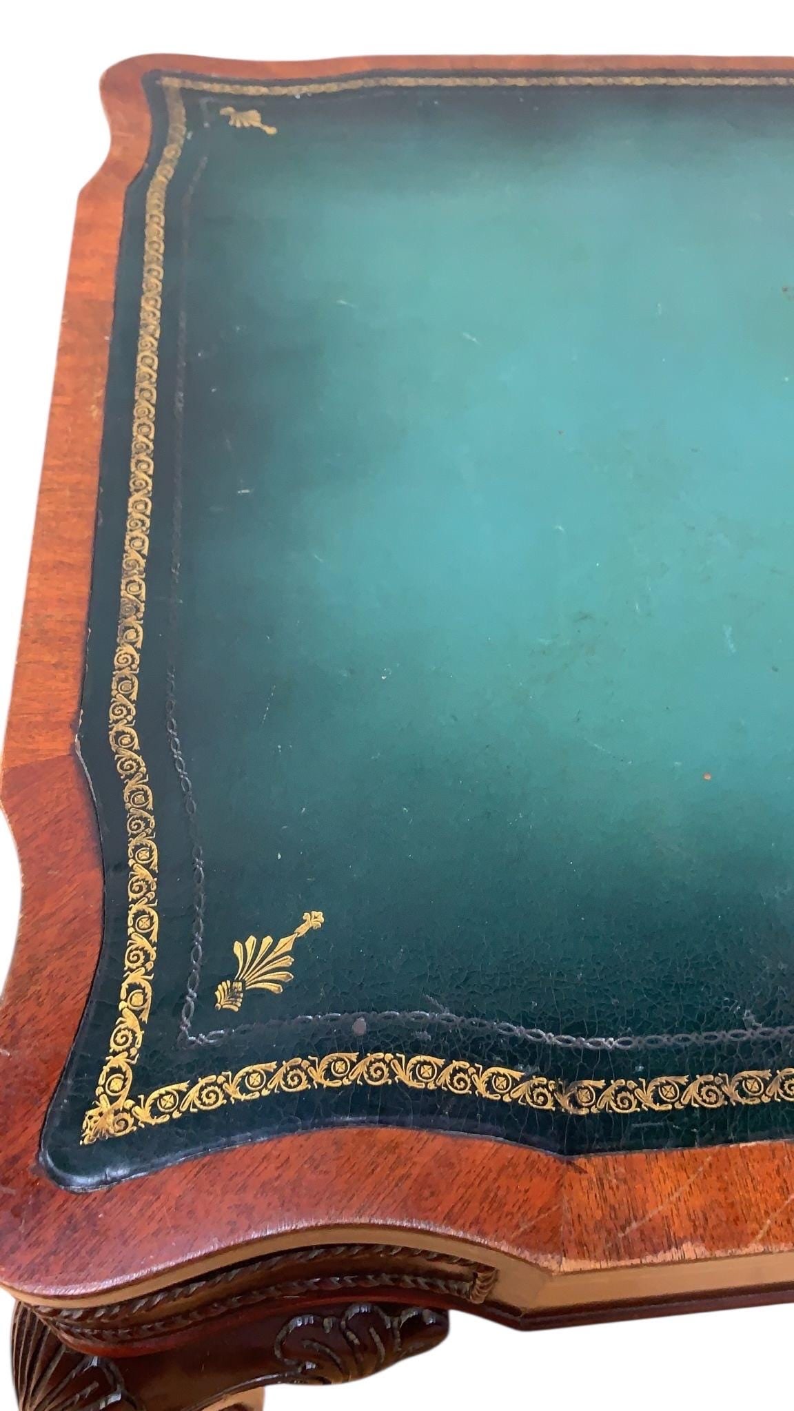 Vintage Chippendale Style Carved Mahogany Leather Top Game Table - 10