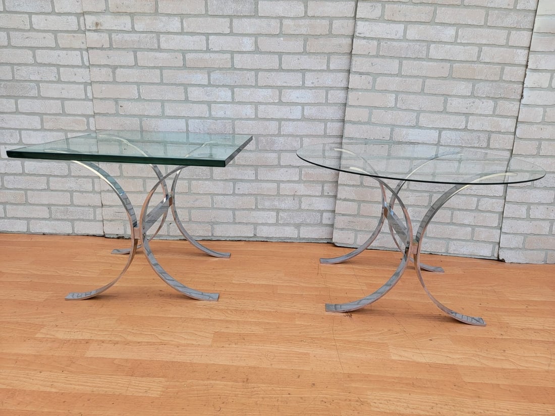 Mid Century Modern Rectangular Chrome Coffee Table and Two Side Tables - 3 Piece Set - 4
