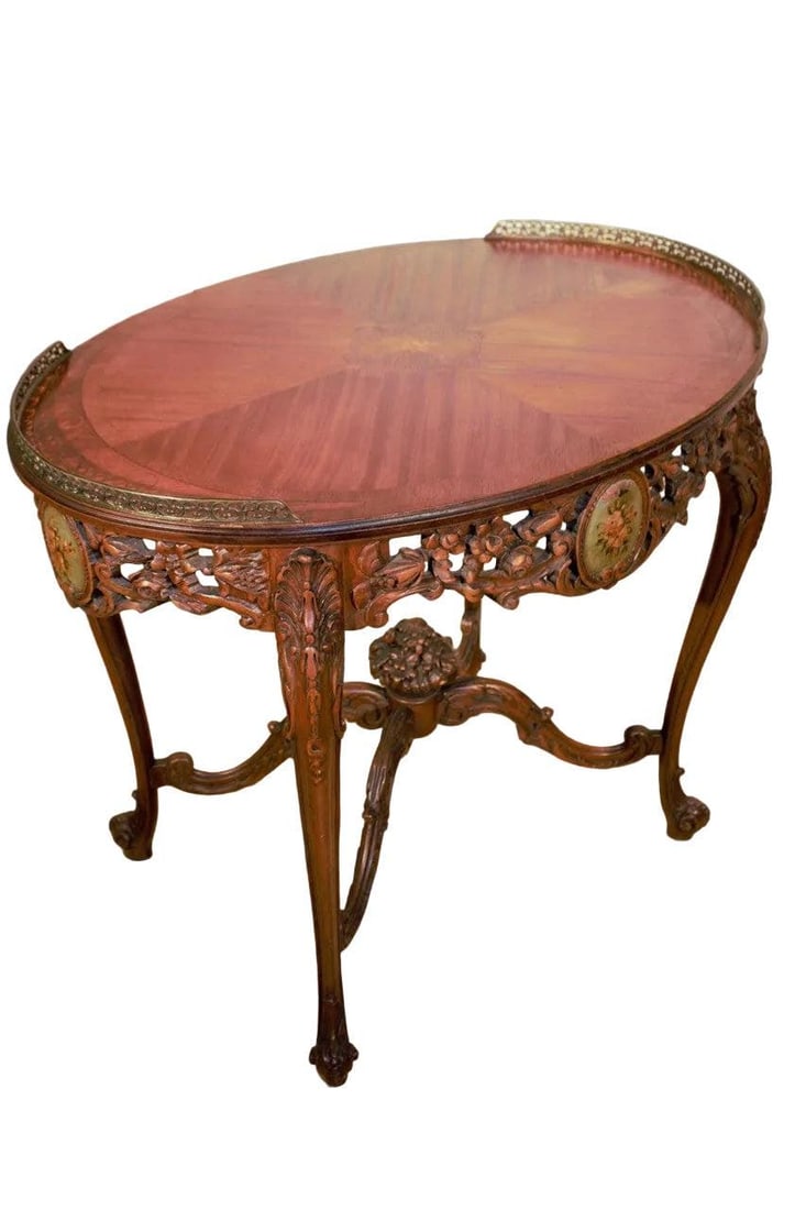 Antique Victorian Style Ornate Oval Side Table - 2