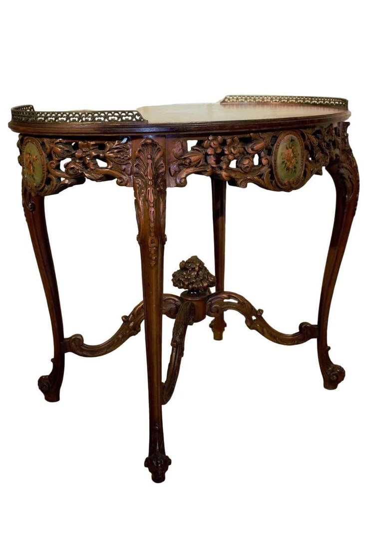 Antique Victorian Style Ornate Oval Side Table - 3