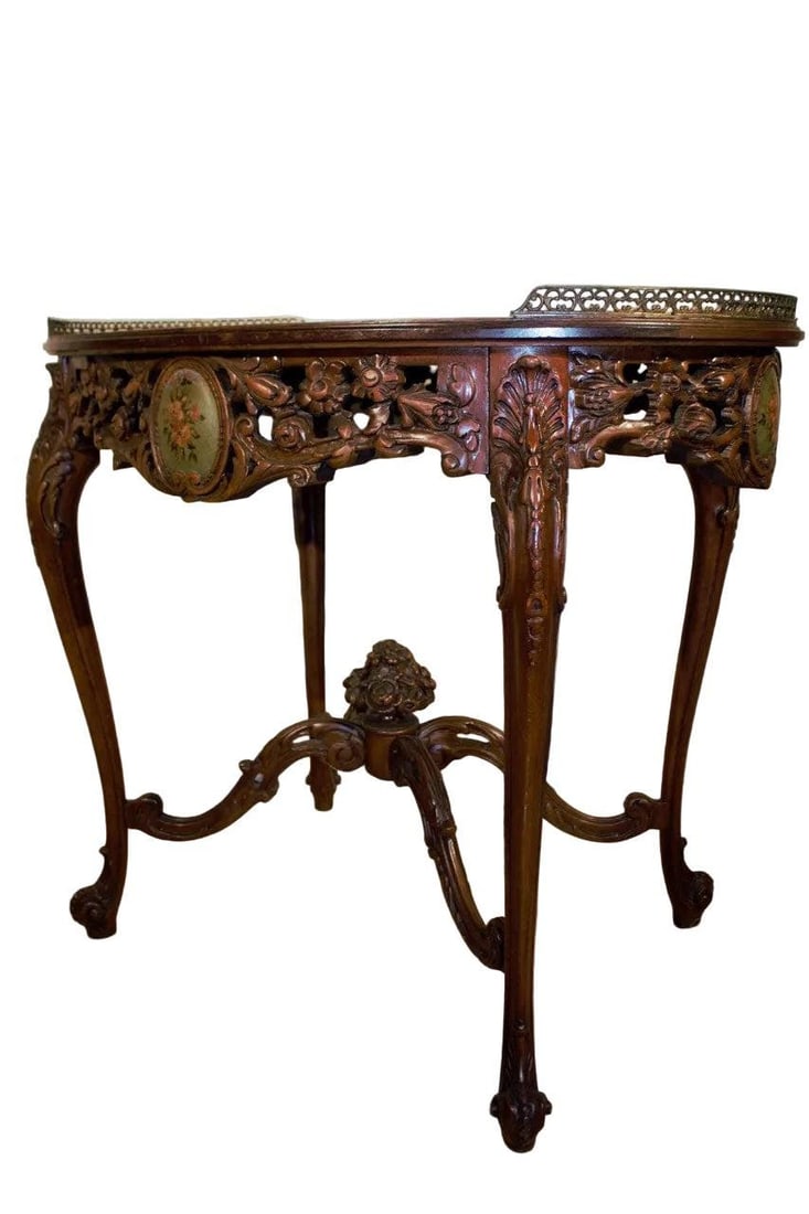 Antique Victorian Style Ornate Oval Side Table - 4