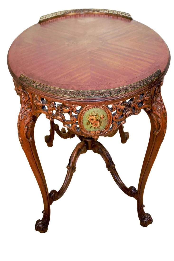 Antique Victorian Style Ornate Oval Side Table - 5