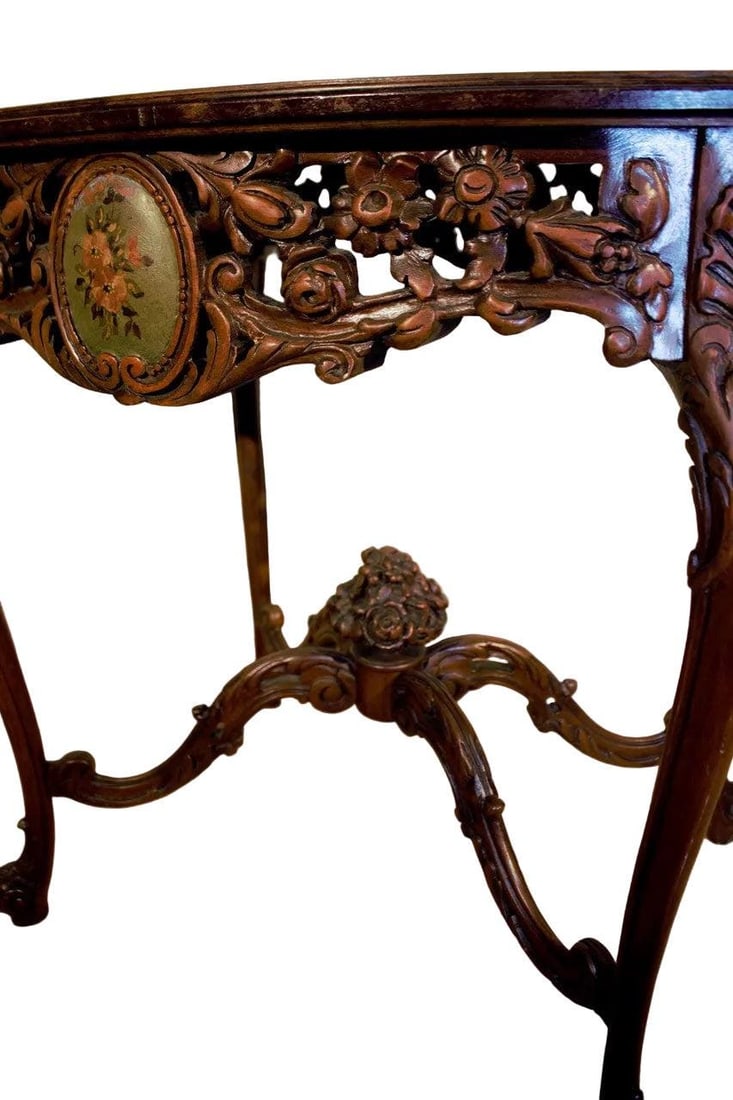 Antique Victorian Style Ornate Oval Side Table - 8