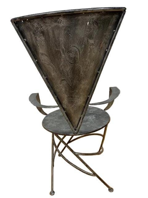 Vintage Metal Side Chair with Triangle Back and Round Seat - 5