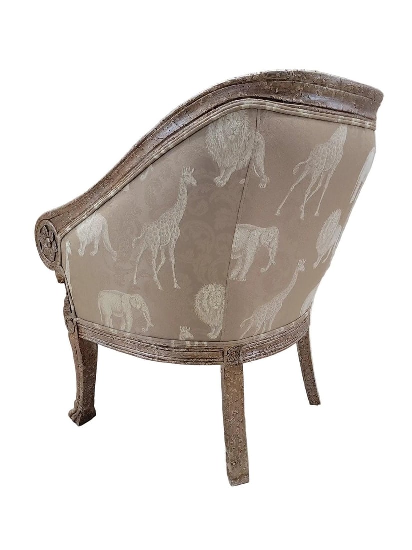 Vintage Baroque Safari Fabric Barrel Back Accent Lounge Chair - 4