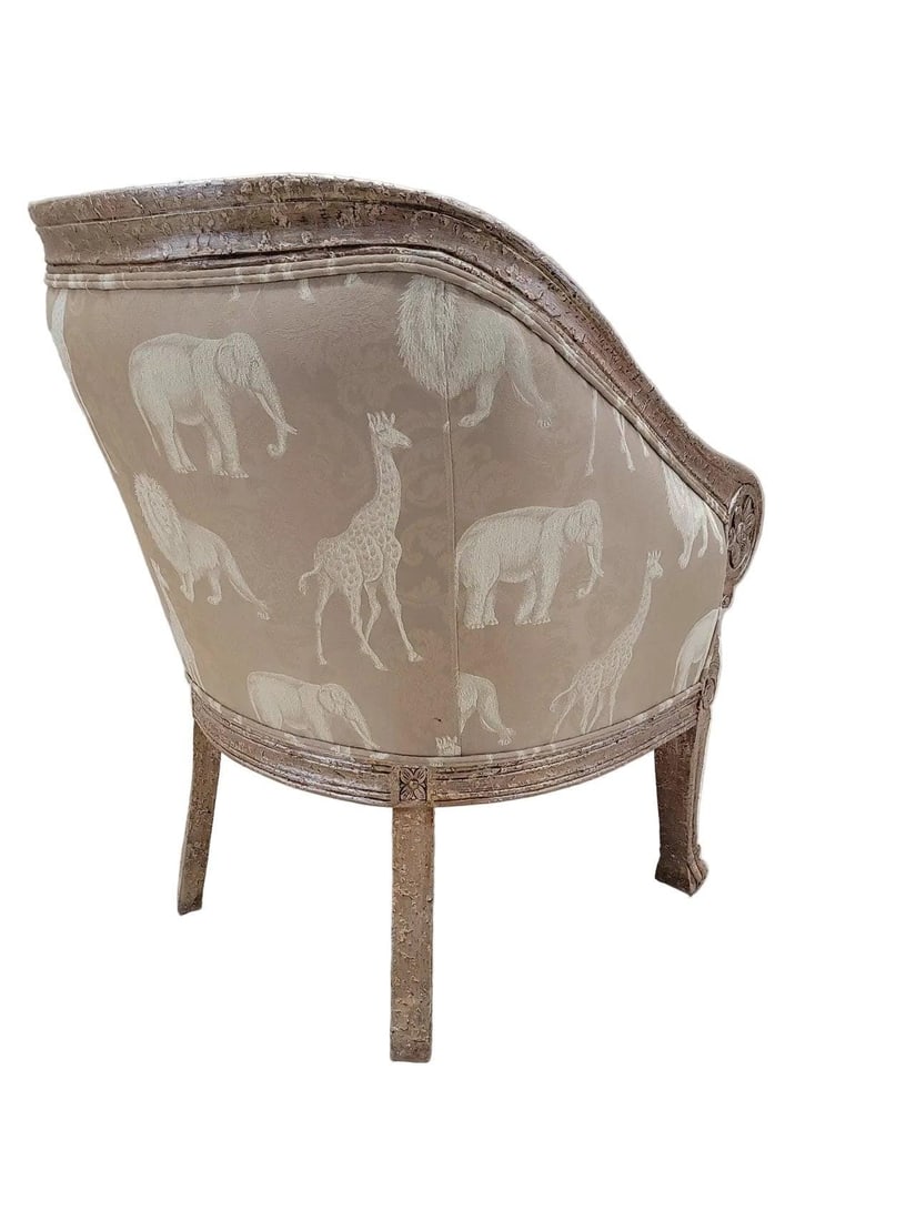 Vintage Baroque Safari Fabric Barrel Back Accent Lounge Chair - 7