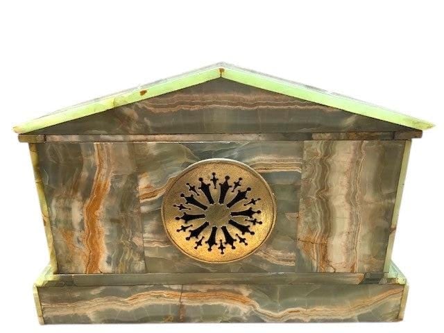 Antique French Neoclassical Green Onyx Garniture Clock Set - 6
