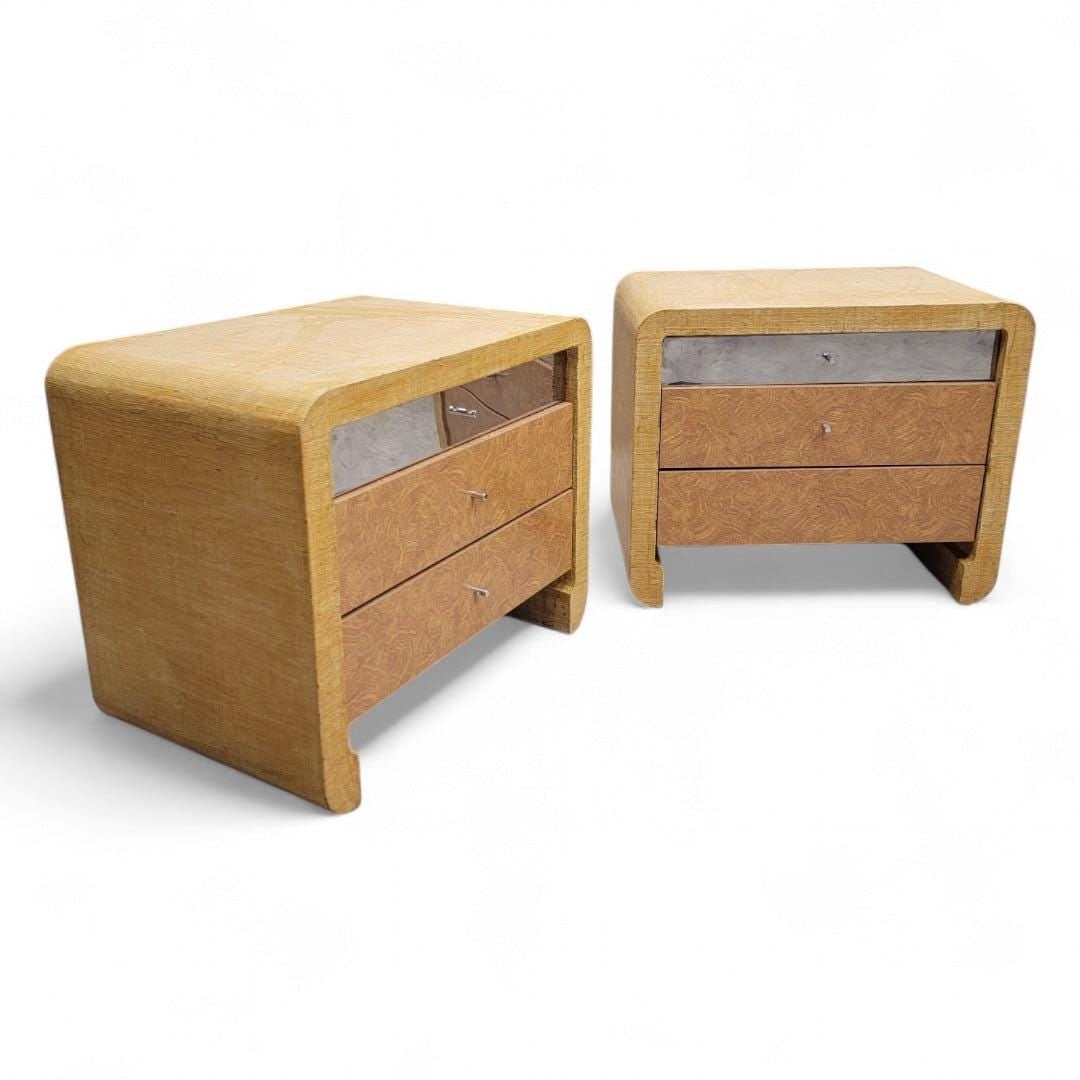 Postmodern Grasscloth Waterfall Console Table with Side Chests for Ernest Masi - 10