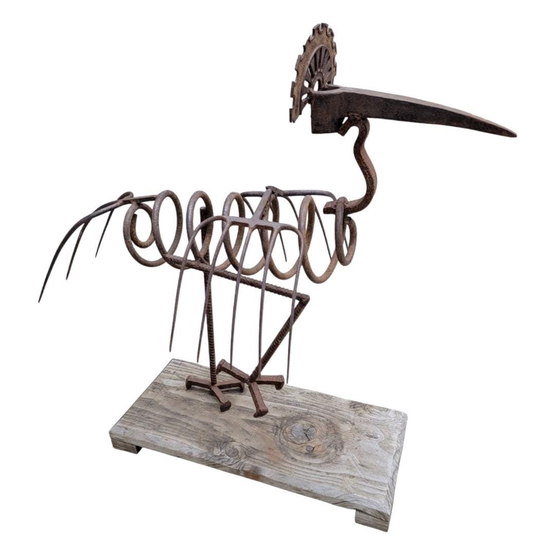 Vintage Hand Forged Peacock Garden Folk Art Statue - 4