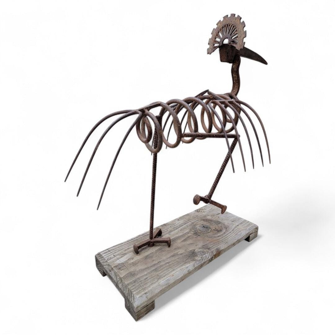 Vintage Hand Forged Peacock Garden Folk Art Statue - 5