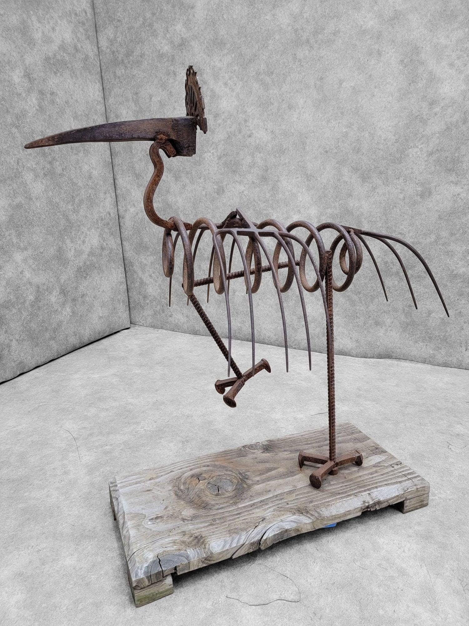 Vintage Hand Forged Peacock Garden Folk Art Statue - 7