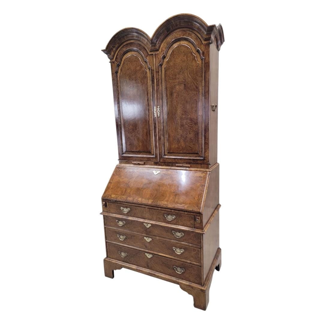Vintage George III Style Burton-Ching Burl Walnut Secretary Desk Bookcase - 5