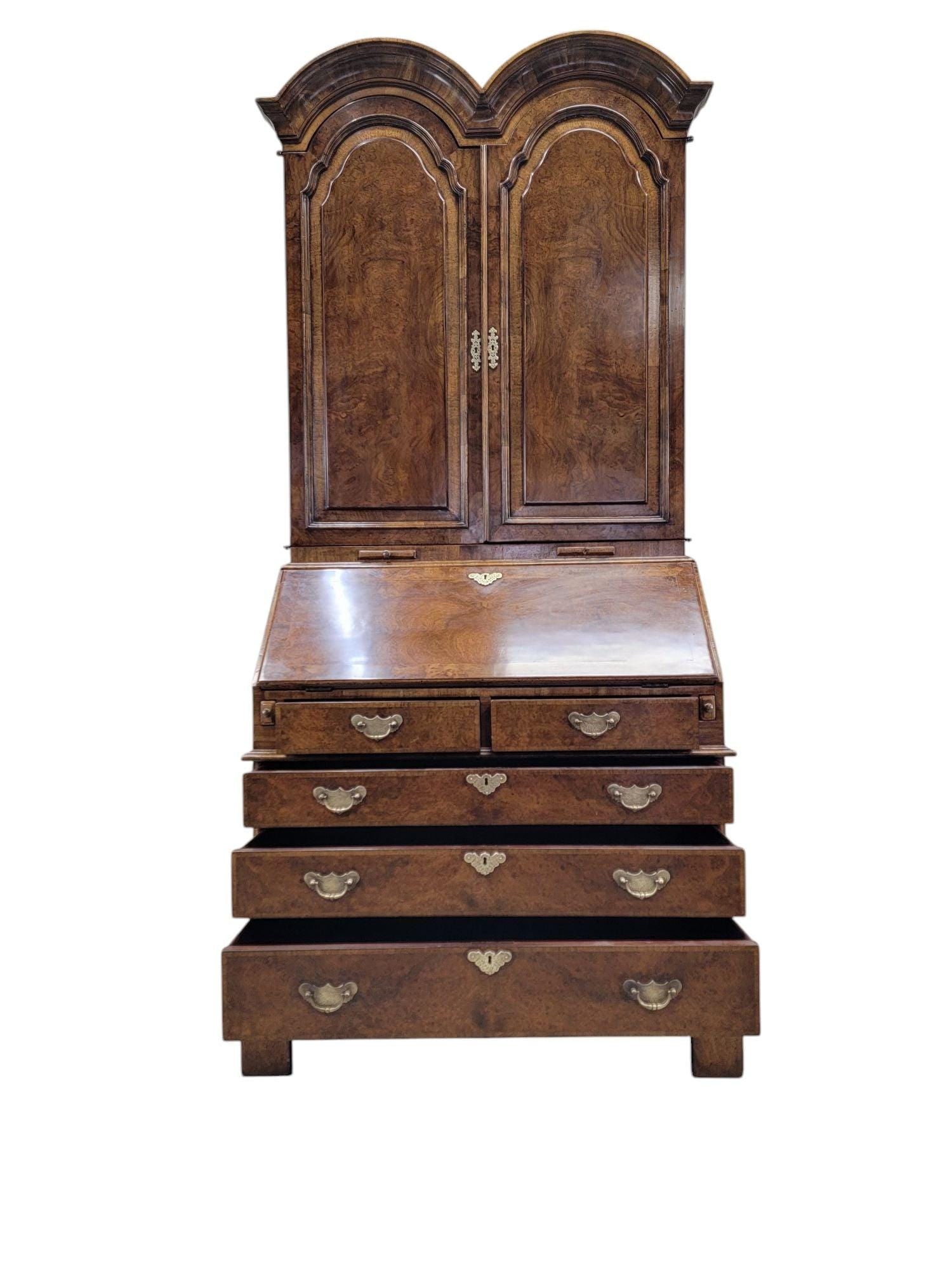 Vintage George III Style Burton-Ching Burl Walnut Secretary Desk Bookcase - 8