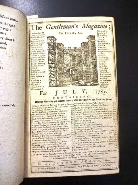 1785 Volume of Gentleman's Magazine Engravings History (1 of 5)