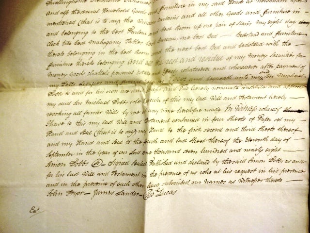 1798 Manuscript English Will of Iron Master - 2