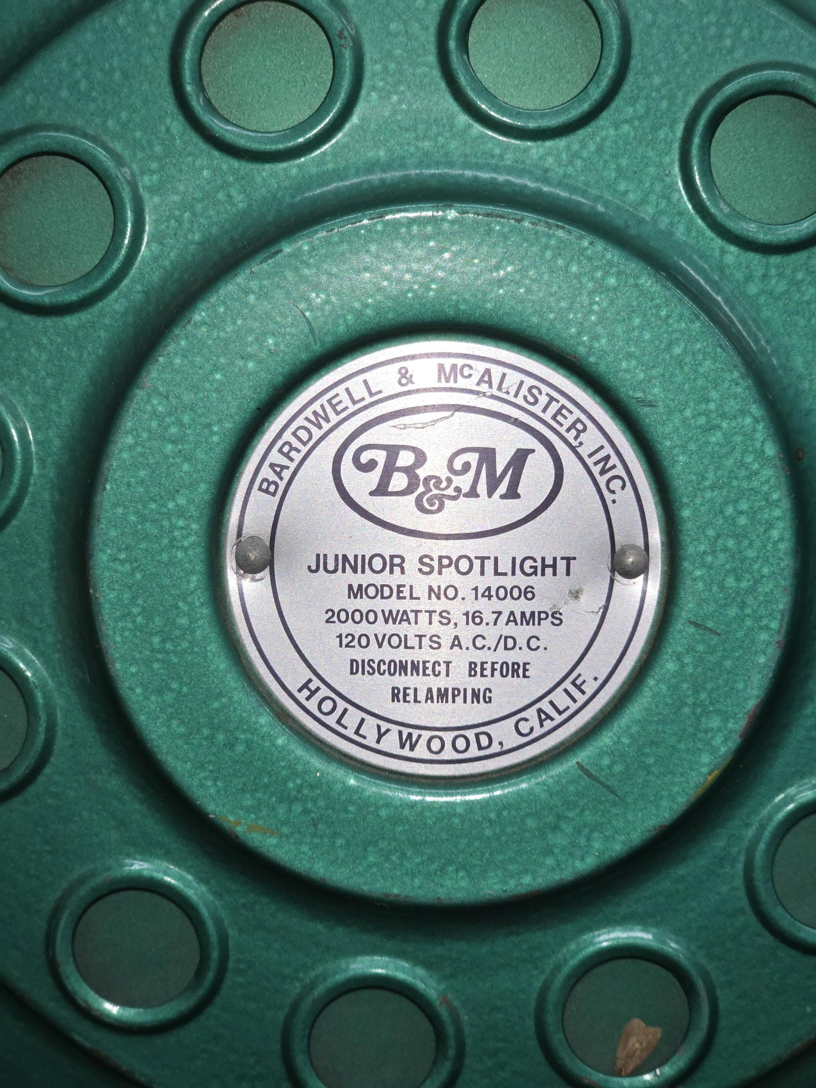 Hollywood Studio Spotlight Bardwell & McAlister Junior 14006 2K 2000W 10” Lens Vintage - 2