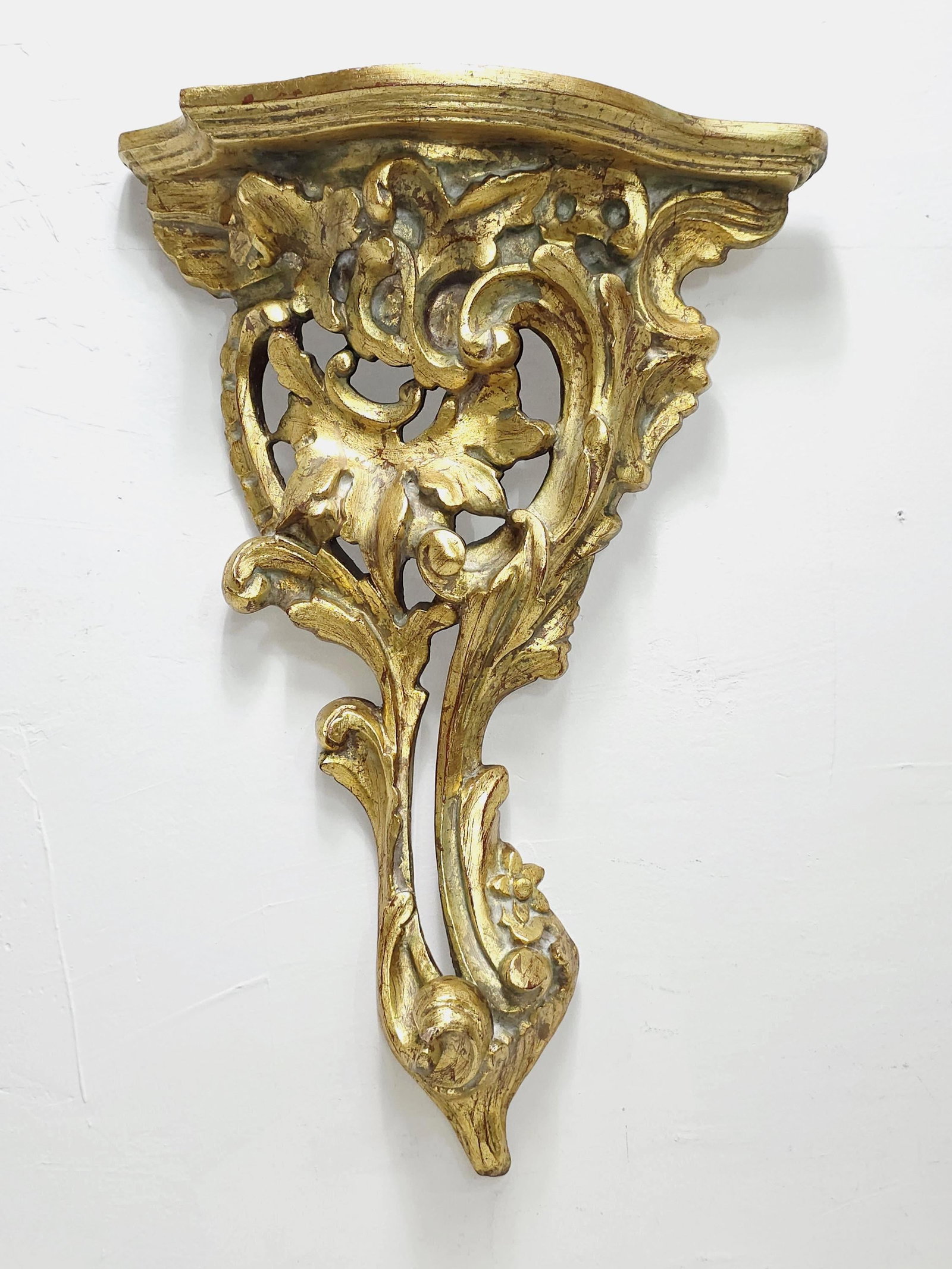 Antique Rococo Revival Giltwood Wall Bracket Shelf, Carved Gold Leaf Scroll & Acanthus, Ornate - 2